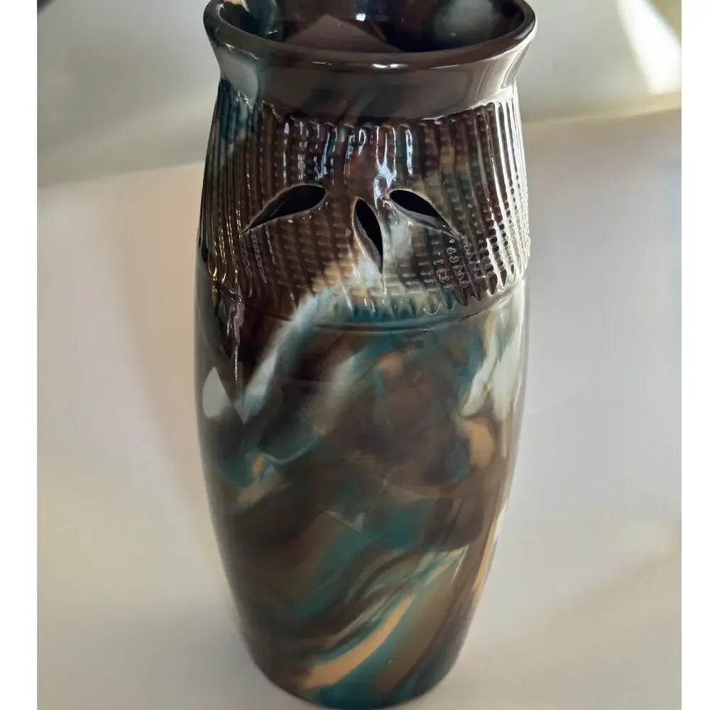 Art Pottery Vase Earth Tone Swirl Glaze Studio Ceramic Decor